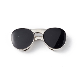 Black Alloy Enamel Pendants, Cadmium Free & Lead Free, Sunglasses Charm, Platinum, Black, 18x44x7mm