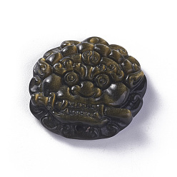 Obsidienne Pendentifs d'obsidienne à bruyère dorée naturelle, Pi Xiu, 30.5x31.6x8mm, Trou: 1.2mm