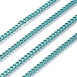 Light Sea Green Electrophoresis 304 Stainless Steel Curb Chains, Unwelded, with Spool, Light Sea Green, 3.5x2.8x0.5mm, about 32.8 Feet(10m)/roll