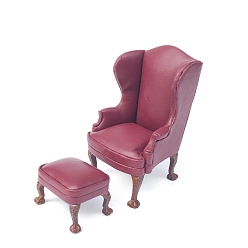 Rouge Violet Pâle Canapés simples et doubles en simili cuir avec repose-pieds pour modèle de meuble miniature de maison de poupée, rouge violet pâle, 105x65mm