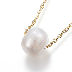 Oro 304 de acero inoxidable collares pendientes, Con cuentas de perlas de agua dulce y broches de garra de langosta, dorado, 17.7 pulgada (45 cm)