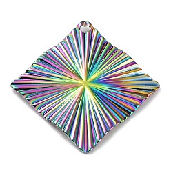 Rainbow Color Revestimiento iónico (ip) 304 colgantes de acero inoxidable, encanto de rombo, color del arco iris, 31x31x2 mm, agujero: 1.6 mm