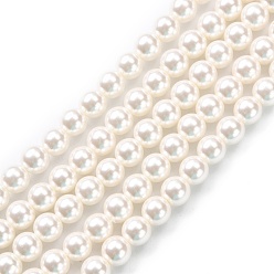 Seashell Color Eco-Friendly Glass Pearl Beads Strands, Grade A, Round, Dyed, Cotton Cord Threaded, Seashell Color, 8mm, Hole: 1.2~1.5mm, about 52pcs/strand, 15.7 inch