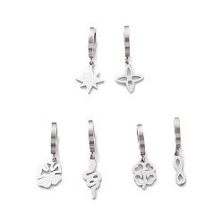 Stainless Steel Color 3 Pair 3 Style Star & Clover & Snake & Infinity 304 Stainless Steel Asymmetrical Earrings, Dangle Hoop Earrings for Women, Stainless Steel Color, 26~33mm, Pin: 1mm, 1 Pair/style