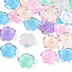 Couleur Mélangete Cabochons de résine transparente, de couleur plaquée ab , fleur rose, couleur mixte, 15x14x6mm