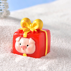 Tomato Christmas Themed Resin Gift Box Figurine, Micro Landscapes Ornament Accessories, Tomato, 27x25mm