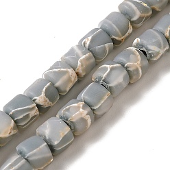 Gris Clair Brin de perles d'argile de polyester faites à la main, une feuille d'or, colonne, gris clair, 6.5~7x6mm, Trou: 2mm, Environ 63 pcs/chapelet, 15.94~16.26'' (40.5~41.3 cm)