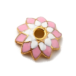 Rose Nacré Bouchons de perles d'émail en alliage multi-pétales, sans cadmium et sans plomb, or, fleur, perle rose, 7.5x2mm, Trou: 1.4mm