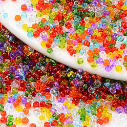 Mixed Color 8/0 Transparent Colours Glass Seed Beads, Round Hole, Round, Mixed Color, 8/0, 3~3.5x2~2.5mm, Hole: 0.8mm, about 450g/bag