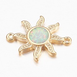 Creamy White Synthetic Opal Links connectors, with Brass Findings, Sun, Golden, Creamy White, 18x13x2mm, Hole: 1mm