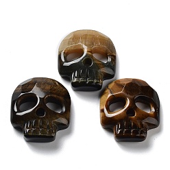 Tiger Eye Natural Tiger Eye Pendants, Halloween Skull Charms, Faceted, 32~32.5x28~28.5x7.5~8.5mm, Hole: 1.2mm