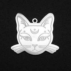 Stainless Steel Color 201 Stainless Steel Pendants, Laser Cut, Cat Shape, Stainless Steel Color, 22x25x1mm, Hole: 1.4mm