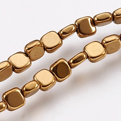 Golden Plated Electroplate Non-magnetic Synthetic Hematite Beads Strands, Long-Lasting Plated, Square, Golden Plated, 4x4x2mm, Hole: 0.7mm, about 101pcs/strand, 15.34 inch(39cm)