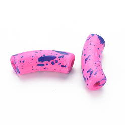 Hot Pink Opaque Spray Painted Acrylic Beads, Two Tone, Curved Tube, Hot Pink, 36x13.5x11.5mm, Hole: 4mm, about 148pcs/500g