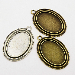 Mixed Color Tibetan Style Zinc Alloy Pendant Cabochon Settings, Cadmium Free & Lead Free, Mixed Color, Flat Oval Tray: 30x20mm, 44x30x2mm, Hole: 3mm