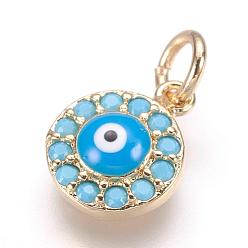 Golden Brass Micro Pave Cubic Zirconia Charms, Real 18K Gold Plated, Evil Eye, 11x9x3mm, Hole: 3mm