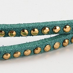 Bleu Vert Rivet faux cordon en daim, dentelle de faux suède, avec de l'aluminium, sarcelle, 3x2 mm, environ 20 mètres / rouleau