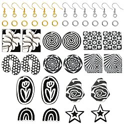Mixed Color DIY Earrings Making Kits, Including 20Pcs 10 Style Opaque Acrylic Pendants, Black & White, 40Pcs Iron Open Jump Rings, 40Pcs Brass Earring Hooks with Beads, Ear Wire, Mixed Color, Pendants: 26.5~40x26~35x2.2~3mm, hole: 1.5~1.6mm, 2pcs/style