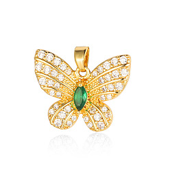 Real 18K Gold Plated Brass Micro Pave Cubic Zirconia Pendants, Butterfly Charms, Real 18K Gold Plated, 21x17x4.4mm