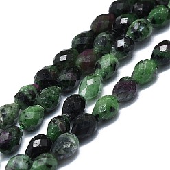 Ruby in Zoisite Natural Ruby in Zoisite Beads Strands, Faceted, Teardrop, 8x6mm, Hole: 1mm, about 38pcs/strand, 15.35 inch(39cm)