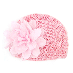 Pink Handmade Crochet Baby Beanie Costume Photography Props, with Lace Flower, Pink, 180mm