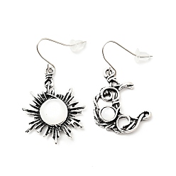 White Resin Beaded Moon and Sun Asymmetrical Earrings, Alloy Dangle Earrings for Women, White, 40.5~45mm, Pin: 0.6mm