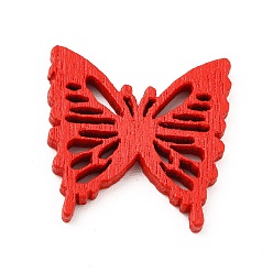 Red Hot DIY Butterfly Buttons, Wooden Buttons, Red, about 19mm long, 18mm wide, 100pcs/bag