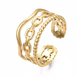 Oro 304 anillo de puño abierto de cadena de cable de acero inoxidable, anillo hueco grueso para mujer, dorado, tamaño de EE. UU. 7 (17.3 mm)