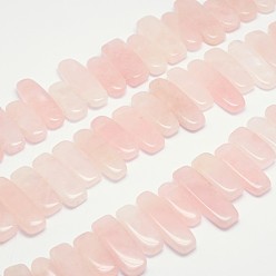 Rose Quartz Rectangle Natural Rose Quartz Beads Strands, Top Drilled Beads, 25~40x8~12x6~8mm, Hole: 1mm, about 35pcs/strand, 15.74 inch