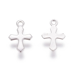 Stainless Steel Color 316 Surgical Stainless Steel Tiny Cross Charms, Stainless Steel Color, 9x6x0.5mm, Hole: 0.9mm