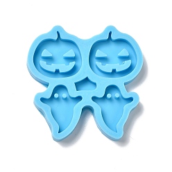 Deep Sky Blue Pumpkin Jack-O'-Lantern & Ghost DIY Pendant Silicone Molds, Resin Casting Molds, For UV Resin, Epoxy Resin Jewelry Making, Halloween Theme, Deep Sky Blue, 72x72.5x9mm, Hole: 2.5mm, Inner Diameter: 31x31mm & 31x26mm