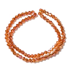 Rouge Orange Brins de perles de verre de galvanoplastie transparentes, arc-en-ciel plaqué, toupie avec facettes, rouge-orange, 4x4.5mm, Trou: 1mm, Environ 92~96 pcs/chapelet, 13.78~14.37 pouce