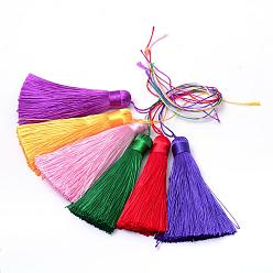 Mixed Color Polyester Tassel Pendant Decorations, Mixed Color, 77~81x12~13mm