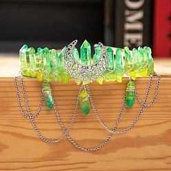 Lime Green Moon & Chain Metal Hair Bands, Natural Quartz Crystal Wrapped Hair Hoop for Women Girl, Lime Green, 150x130mm