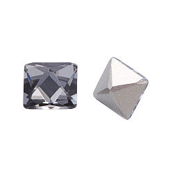 Black Diamond K9 Glass Rhinestone Cabochons, Pointed Back & Back Plated, Faceted, Square, Black Diamond, 8x8x8mm