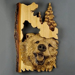 Медведь Настенный, резьба по дереву, подарок на стену, резьба по дереву, настенная резьба по дереву ручной работы, резное животное на дереве, Офисный дом или наружная отделка, Медведь Pattern, 380x260x5 мм