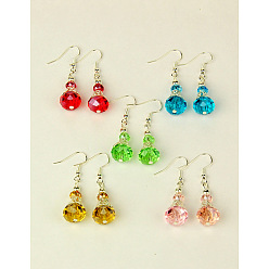 Mixed Color Dangle Glass Earrings, with Brass Earring Hooks, Mixed Color, 43mm