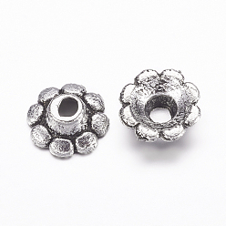 Antique Silver Tibetan Style Alloy Bead Caps, Multi-Petal, Cadmium Free & Lead Free, Antique Silver, 8x3mm, Hole: 2mm, about 2100pcs/1000g