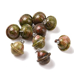 Unakite Natural Unakite Pendants, Planet Charms, with Platinum Plated Alloy Snap on Bails, 19.5~21.5x18~18.5mm, Hole: 5.5x3.3mm