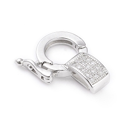 Platinum Brass Micro Pave Clear Cubic Zirconia Twister Clasps, Long-Lasting Plated, Platinum, 18x13.5x6mm, Hole: 5.5x3.5mm