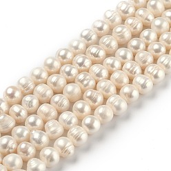 Bisque Natural Cultured Freshwater Pearl Beads Strands, Potato, Bisque, 8.5~12mm, Hole: 0.7mm, about 40pcs/strand, 14.84 inch(37.7cm)