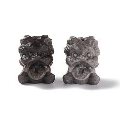 Obsidienne Perles d'obsidienne en argent naturel, lion, 18x14x15mm, Trou: 1.5mm