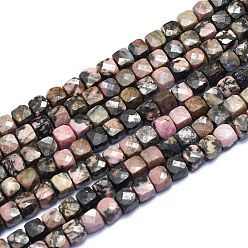 Rhodonite Natural Rhodonite Beads Strands, Cube, Faceted, 6~6.5x6~6.5x6~6.5mm, Hole: 1mm, about 58pcs/Strand, 15.55 inch(39.5cm)