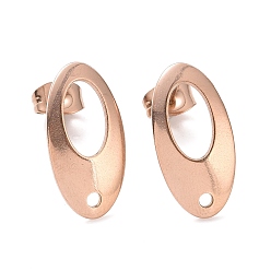 Rose Gold 304 Stainless Steel Stud Earring Findings, with Loop, Curved, Oval, Rose Gold, 18x9.50x1.30mm,Hole:1.50mm