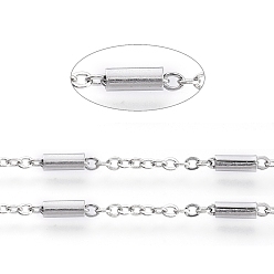 Couleur Acier Inoxydable 304 chaînes de câbles en acier inoxydable, avec des perles tubulaires, soudé, avec bobine, Ovale Plat, couleur inox, perles tubulaires: 54x28mm, lien: 2~5.5x1.5~2 mm, environ 32.8 pieds (10 m)/rouleau