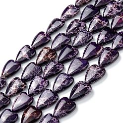 Indigo Brins de perles de jaspe impérial naturel, teint, cœur, 20~20.5x15~15.5x6~6.8mm, Trou: 1.2mm, Environ 20 pcs/chapelet, 14.76~15.08 pouce (37.5~38.3 cm)
