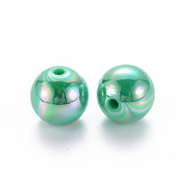 Vert Perles acryliques opaques, de couleur plaquée ab , ronde, verte, 16x15mm, Trou: 2.8mm, environ220 pcs / 500 g