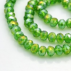 Lime Green AB Color Plated Faceted Rondelle Electroplate Glass Beads Strands, Lime Green, 6x4mm, Hole: 1mm, about 85pcs/strand, 16 inch