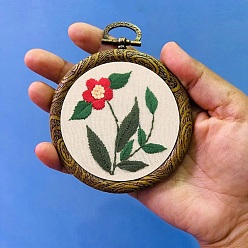 Floral White DIY Pendant Decoration Embroidery Kits, Including Printed Cotton Fabric, Embroidery Thread & Needles, Embroidery Hoop, Flower Pattern, Floral White, Embroidery Hoop: 100mm