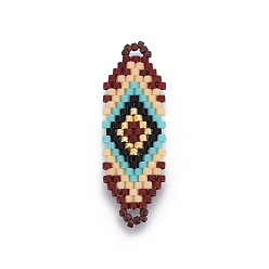 Colorful MIYUKI & TOHO Handmade Japanese Seed Beads Links, Loom Pattern, Colorful, 35~36.5x12.5x2mm, Hole: 2x3mm